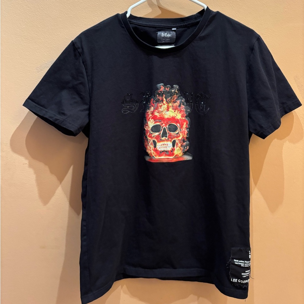Lee Cooper Black Graphic Skull Two Sided Shirt Sleeve T Shirt Size XL